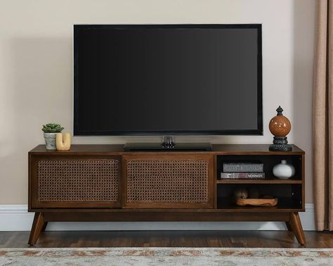 Amazon.com: LKTART 59 Inch Mid Century Modern TV Stand with Rattan Cabinet Doors, Boho TV Stand for 65 Inch TVs, Living Room/Bedroom TV Stand, Light Wood : Home & Kitchen 65 Inch Tv Living Room, Rattan Cabinet Doors, Boho Tv Stand, Tv Stand Light Wood, Hide Clutter, Mid Century Modern Tv, Rattan Cabinet, Bedroom Tv Stand, Mid Century Modern Tv Stand