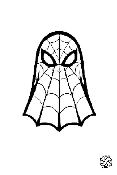 Cartoon Profile Pics Drawing, Simple Spider Man Tattoo, Spider Man Drawing Ideas, Spiderman Mask Drawing, Spider Man Drawing Easy, Spiderman Outline, Spiderman Doodles, Ghosts Series, Spider Man Halloween