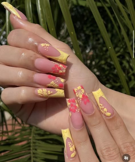 Hawaii Nails, Retro Nails, Acrylic Toe Nails, Drip Nails, Girly Acrylic Nails, Dope Nail Designs, Unique Acrylic Nails, Bling Acrylic Nails, Acrylic Nails Coffin Short