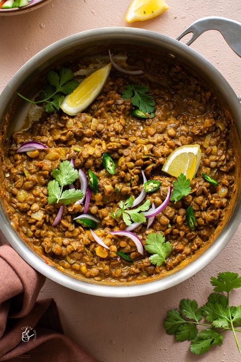 Indian Lentils Dal, Green Lentil Dahl Recipe, Green Lentil Curry, Indian Lentil Curry, Green Lentil Recipes, Air Fryer Recipes Indian, Dahl Recipe, Dhal Recipe, Lentil Curry Recipes