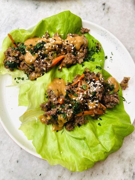 Ground Beef Lettuce Wraps, Lettuce Wraps With Peanut Sauce, Thai Lettuce Wraps, Asian Lettuce Wraps, Beef Wraps, Beef Lettuce Wraps, Thai Beef, Chop Sticks, Lettuce Wrap Recipes