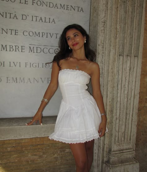 too hot here I had to sit down for a minute 🍦 White Outfit Summer Party, Photo Poses In Dress, Poses In Dresses Instagram, Elegant Poses For Women, White Dress Poses, Mediterranean Beauty, Classy Summer Dress, White Ootd, White Summer Outfits