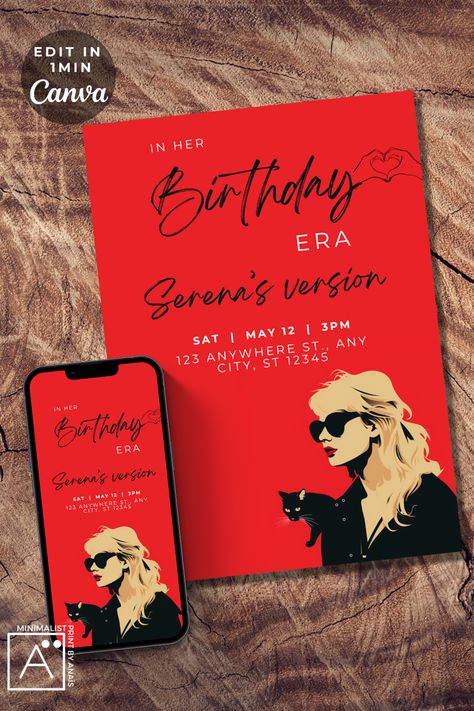 Taylor Swift Birthday Invitation editable in Canva Taylor Swift Birthday Party Invitations, Taylor Swift Birthday Invitations, Swiftie Birthday, Taylor Swift Birthday Party Ideas, 13th Birthday Invitations, Swift Party, Party Supply Kits, Taylor Swift 22, 22 Birthday