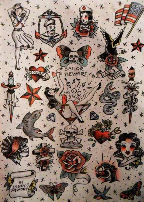 275+ Awesome Sailor Jerry Tattoos With Meanings (2023) - TattoosBoyGirl American Classic Tattoo, Jerry Drawing, Vintage Tattoo Sleeve, American Style Tattoo, Flash Art Tattoos, Ship Tattoos, Vintage Style Tattoos, Sailor Tattoos, Sailor Jerry Tattoos