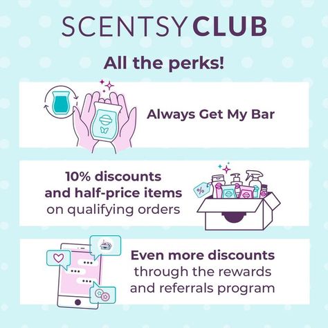 Scentsy Club!!!! Sign up today and enjoy all the perks! 😍

https://jenmazza.scentsy.us/scentsy-club

#perks #club #discounts #rewards Scentsy Club Perks, Scentsy Club, Scentsy Marketing, Join Scentsy, Scentsy Consultant Ideas, Scentsy Party, Join The Club, Scentsy Bars, Scentsy Consultant