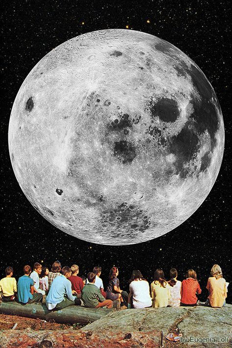 Full Moon Gazers | by Eugenia Loli Work For, Surrealist Collage, Surrealist Art, Surreal Collage, Universe Art, Vintage Collage, Beautiful Evening, Collage Artists, Inspirational Art