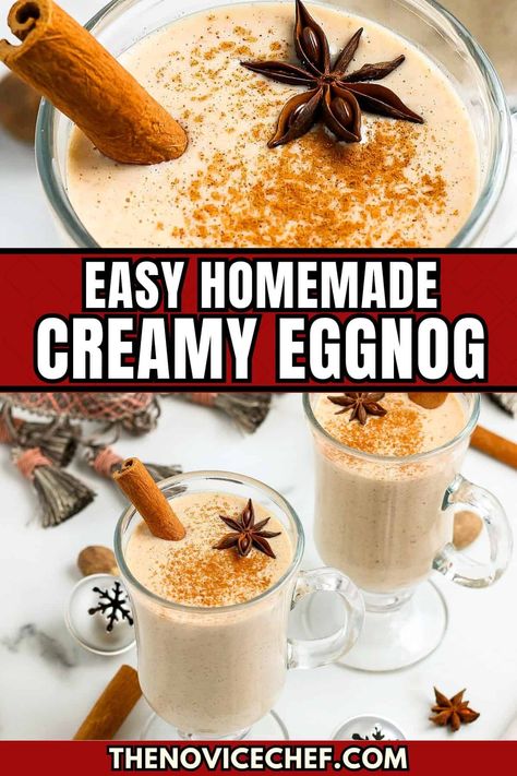 Creamy, rich, and perfectly smooth, this easy homemade eggnog recipe is a holiday classic with hints of nutmeg and vanilla that make every sip feel festive. With just 15 minutes of effort, you’ll never want to go back to store-bought after trying this! #ChristmasRecipes #ChristmasFoodRecipes Eggnog Latte Recipe, Homemade Eggnog Recipe, Classic Christmas Recipes, How To Make Eggnog, Eggnog Drinks, Eggnog Recipe Homemade, Spiced Eggnog, Creamy Eggnog, Easy Eggnog