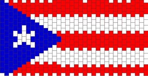 Puerto Rico flag bead pattern Bead Loom Bracelet Patterns, Seed Bead Designs, Flag Beads, Kandi Cuffs, Magnet Ideas, Miyuki Beads Pattern, Bead Loom Bracelet, Puerto Rico Art, Puerto Rican Flag