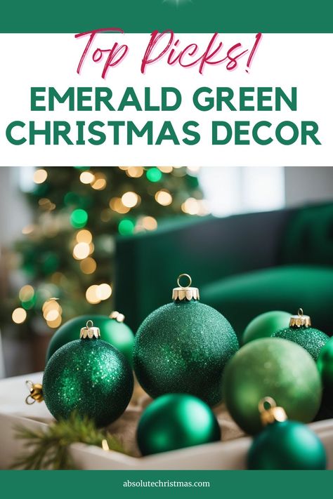 Elevate your holiday ambiance with the enchanting allure of emerald green Christmas decorations. Discover a world of festive charm as you adorn your space with emerald green ornaments, wreaths, and table settings. Transform your home into a radiant haven of joy and sophistication with these timeless pieces that capture the essence of the season. Unwrap the magic of emerald green and make this Christmas truly extraordinary. Green Emerald Christmas Tree, Emerald Green Christmas Trees, Silver And Green Christmas Decorations, Emerald Green Christmas Tree Decorations, Emerald Green And Gold Christmas Tree, Hunter Green Christmas Decor, Emerald Green Christmas Decor, Green Christmas Decor Ideas, Emerald Green Christmas Tree