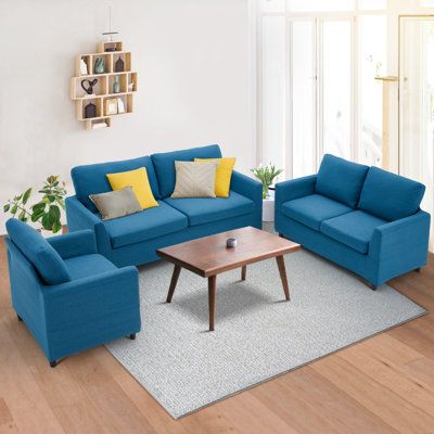 The modern and minimalist design of these sofas for living room matches perfectly with any decorating theme, giving your home a variety of styles. | Latitude Run® 3 Piece Configurable Living Room Set Brown 34.65 x 75.6 x 28.35 in | C009031284_2094570318 | Wayfair Canada Sala Set For Small Living Room Philippines, Simple Chairs For Living Room, Sofa Set Ideas For Small Living Room, Sofa Design 3+2, Set Of Chairs For Living Room, Simple Couches Living Room, Modern Sofa Chair Design, Sofa Set For Small Living Room, Simple Sofa Set Living Room