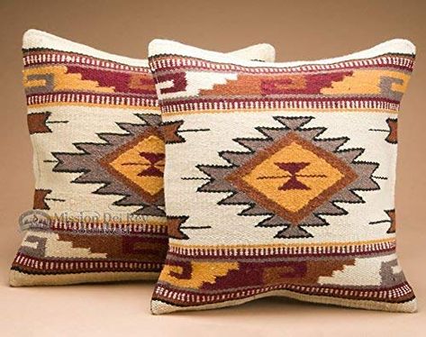 Amazon.com: Mission Del Rey Southwest Pair of Wool Pillow Covers 18x18 - Cheyenne: Home & Kitchen Southwest Decorating, Southwest Pillows, Rustic Accessories, Indian Cushions, Southwestern Pillow, Rustic Wood Furniture, Rustic Western Decor, Southwest Decor, Wool Throw Pillows