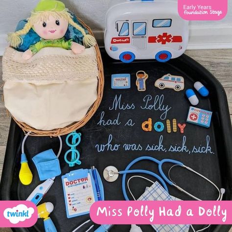 Miss Polly Had A Dolly Activities, Miss Polly Had A Dolly Activities Eyfs, Nursery Rhyme Tuff Tray, Nursery Rhymes Preschool Theme, Miss Polly Had A Dolly, Nursery Rhyme Crafts, Nursery Rhymes Preschool, Nursery Rhymes Activities, Early Years Foundation Stage