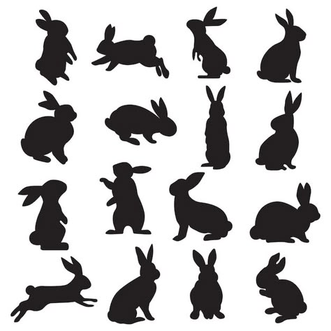 Collection of rabbit silhouettes. vector... | Premium Vector #Freepik #vector Rabbit Head Silhouette, Rabbit Silhouette Templates, Rabbit Sillouhette, Rabbit Vector Illustration, Black Rabbit Illustration, Cool Silhouette Art, Rabbit Graphic Design, Rabbits Drawing, Rabbit Illustration Design