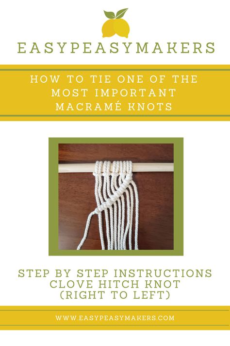 Learn to tie the clove hitch knot, one of the most used knots in macrame. This tutorial is for the CHK going from right to left Clove Hitch Knot, Hitch Knot, Macrame Belt, Half Hitch Knot, Crochet Wall Art, Macrame Knots Tutorial, Hanging Diy, Knots Tutorial, Macrame Wall Hanging Diy