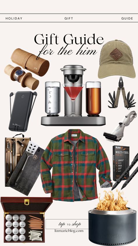 Looking for the perfect gift for the special men in your life? Check out this curated gift guide for inspiration! From cocktails to grilling to outdoor activities, there's something here for every type of guy. Shop early before these awesome gifts sell out! #giftideas #giftguide #mensgifts Whisky Gifts For Men, Christmas Gift Ideas For Guitar Players, Outdoorsy Men Gifts, Whiskey Accessories Gifts, Whiskey Gifts For Men Christmas, Liz Marie Blog, Liz Marie, Gift Guide For Him, Types Of Guys