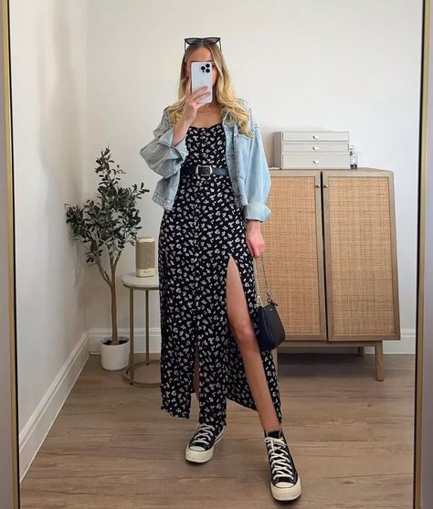 Dress With Converse, Floral Dress Outfits, Date Night Outfit Summer, Summer Date Night, Summer Outfit Ideas, Outfits With Converse, Date Night Dresses, Night Outfits, Outfit Details