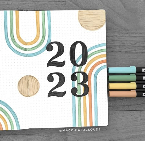 2023 Bujo Cover Ideas, Bujo Yearly Cover Page, Bujo 2024 Ideas, Bujo Year Cover 2023, Bujo Year Cover Page, Year Journal Cover, Bujo Year Cover 2024, Bujo Cover Page Ideas 2024, Journal 2023 Cover