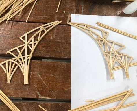 Bamboo Model Architecture, Bamboo Roof Design, Tensile Structure Architecture, Bubble Diagram Architecture, Bamboo Arch, Concept Board Architecture, Urban Spaces Design, Structural Model, Concept Models Architecture