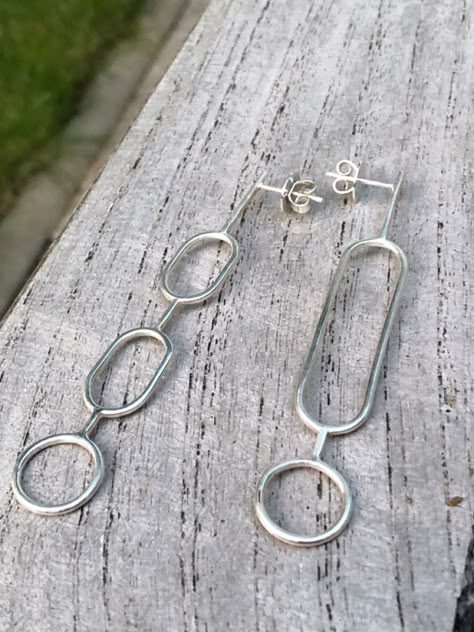 Handmade Sterling Silver Earrings, Silversmithing Jewelry Ideas, Geometric Silver Jewellery, Minimalist Jewelry Silver, Handmade Silver Earrings, Minimalist Silver Ring, Sterling Silver Earrings Handmade, Silversmith Jewellery, Handmade Silver Jewelry