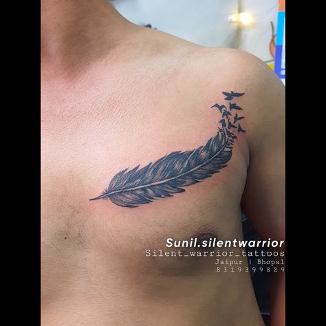 #coverup tattoo Feather Tattoos On Chest, Feather Chest Tattoo Men, Chest Cover Up Tattoos Men, Chest Tattoo Cover Up, Bird Tattoo Men, Nature Tattoo Sleeve, Coverup Tattoo, Warrior Tattoos, Nature Tattoo