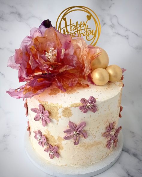 Rice Paper Flowers Cake, Elegant Flower Cake, Rice Paper Cake, Dripping Cake, Gelatin Bubbles, Modern Cake, Flag Cake, Wafer Paper Flowers, Sweet Cups