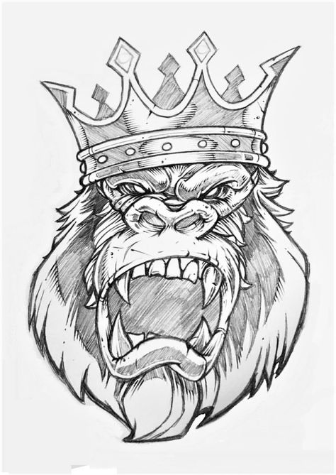 Gorilla King Gorilla Gorilla, Gorillas Art, Gorilla Tattoo, Tattoo Outline Drawing, Monkey Art, Tattoo Art Drawings, Desenho Tattoo, Tattoo Designs And Meanings, Graffiti Drawing