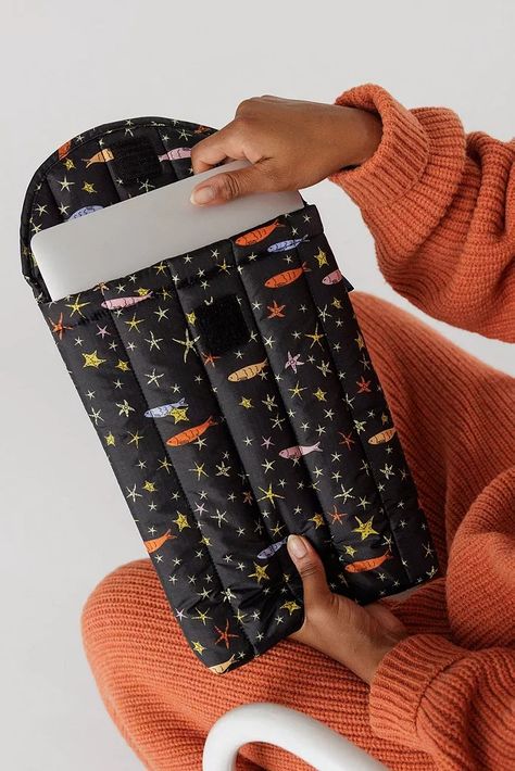 BAGGU | Crescent + Nylon Bags | Urban Outfitters UK Puffy Laptop Sleeve, Scrap Material, Cat Tote, Surface Laptop, Star Fish, Fish Design, Colour Star, Screen Size, Comfy Cozy