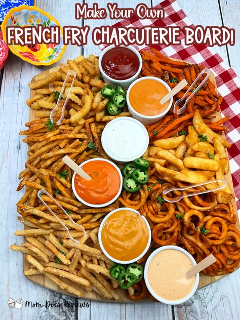 Make Your Own French Fry Charcuterie Board! Fries Board Ideas, French Fry Charcuterie Board Ideas, Hockey Charcuterie Board, French Fry Board Ideas, Fry Bar Ideas, French Fry Charcuterie Board, Fries Charcuterie Board, French Fry Birthday Party, Fry Charcuterie Board