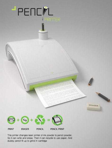 A printer that uses pencil. No more expensive ink, and its erasable!-This is so cool! Gadgets Techniques, Gadgets Électroniques, Gadget Tecnologici, Gadgets And Gizmos, Yanko Design, Futuristic Technology, Cool Tech, Cool Technology, Technology Gadgets