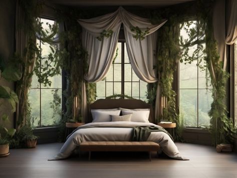 A nature inspired bedroom canopy bed with sheet curtai 1 Bedroom Canopy Bed, Bedroom Canopy, Nature Inspired Bedroom, Inspired Bedroom, Canopy Bed, Bedroom Inspirations, Nature Inspired, Product Design, Nature Inspiration