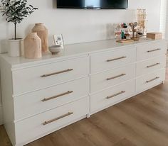 Dresser I. Closet, Master Bedrooms Ikea, White Large Dressers, Ikea Large Dresser Hack, Ikea Dresser Combination, Ikea Dresser Nursery Hack, 9 Drawer Dresser Diy, Shared Room Dresser Ideas, Large White Dresser