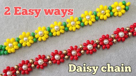 2 easy ways to make Daisy chain Flower Necklace Diy, Flower Bracelet Diy, Seed Bead Bracelets Tutorials, A Daisy Flower, Seed Beads Diy, Diy Jewellery Making, Bracelets With Beads, Beaded Daisy, Beaded Necklace Tutorial