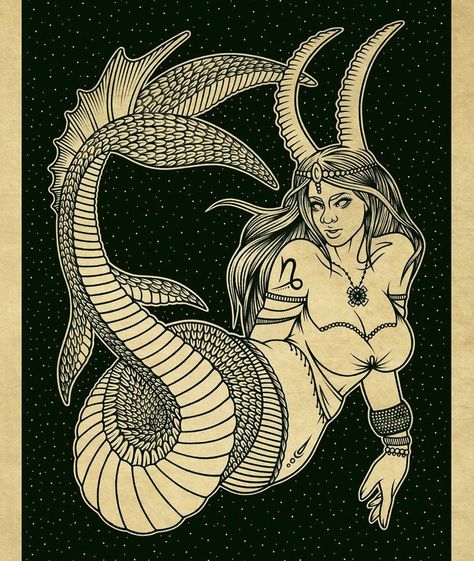 Capricorn Mermaid Tattoo, Capricorn Mermaid, Zodiac Dragons, American Vampire, Vintage Witches, Heart Of The Sea, Capricorn Art, Capricorn Tattoo, Zodiac Signs Capricorn