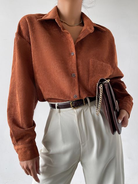 Rust Blouse Outfit, Rust Outfits For Women, Rust Brown Outfit, Rust Top Outfit, Court Outfit, Rust Blouse, Clothing Aesthetics, Orange Outfits, 2023 Outfits