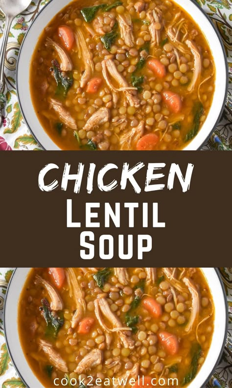 Recipe Chicken Thighs, Chicken Lentil Soup, Lentil Recipes Easy, Lentil Recipe, Chicken Lentil, Lentil Soup Recipe, Soup Chicken, Carrots Celery, Lentil Soup Recipes