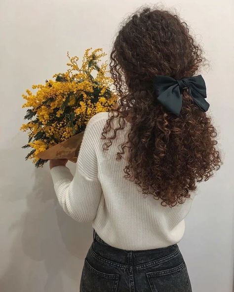 Long Curly Hair, Long Curly, Curly Hair, A Woman, Yellow, Flowers, Hair, White, Black