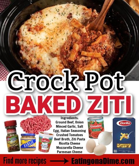 Chicken Baked Ziti Crockpot, Pioneer Woman Crockpot Recipes Slow Cooker, Slow Cooker With Ground Beef, Baked Ziti In Crockpot, Ziti In Crockpot, Crockpot Baked Ziti Easy, Crockpot Baked Ziti With Sausage, Crock Pot Pasta Recipes Ground Beef, Ziti Crockpot Recipes