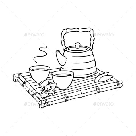 Teapot And Teacup Drawing, Chinese Teapot Illustration, Chinese Activities, Tea Quilt, Teapot Drawing, Teapot Tattoo, Drawing Cup, Tea Cup Drawing, Asian Tea Sets