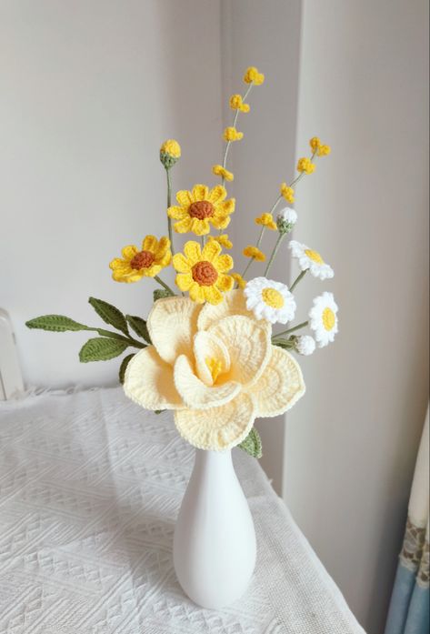 Elegant Handmade Crochet Flowers: Perfect Indoor Decor Crochet Patterns Bouquet, Crochet Floral Arrangements, Crochet Flower Arrangements, Crocheting Flower Bouquet, Crochet Flowers In A Vase, Crochet Flower Vase, Crochet Bouquet Flowers, Crochet Flower In Vase, Crochet Flower Vase Cover