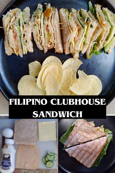 Filipino Clubhouse Sandwich is a Filipino sandwich recipe that consists of chicken ham, cheese, cucumber, tomatoes, scrambled eggs, and mayonnaise. The sliced bread is toasted to have a browned and crispy texture which makes the sandwich tastier. Filipino Sandwich Recipe, Filipino Sandwiches, Clubhouse Sandwich Recipe, Clubhouse Sandwich, Bread Burger, Healthy Side Dish Recipes, Pulled Pork Sandwiches, Entertaining Dinner, Juicy Burgers