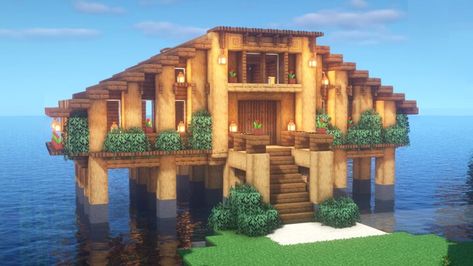 Cool Minecraft Houses Survival, Minecraft Water House, Minecraft Lake House, Minecraft Lake, Minecraft Beach House, Minecraft Houses Survival, Rumah Minecraft Sederhana, Minecraft Houses Blueprints, Minecraft Interior Design