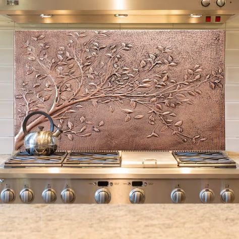 Tree Branches With Leaves Large Rectangular Copper Wall Art, Tree Branches Copper Kitchen Backsplash Tile Mural, Handmade Copper Artwork - Etsy Tree Branches With Leaves, Copper Kitchen Backsplash, Branches With Leaves, Copper Artwork, Copper Tree, Copper Wall Art, Wall Art Tree, Copper Backsplash, Copper Tiles