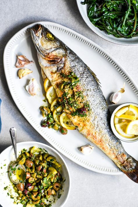 Roasted Whole Fish, Whole Baked Fish, Branzino Recipe, Fish Food Photography, Baked Whole Fish, Italian Fish, Salmon Piccata, Whole Fish Recipes, Snapper Recipes