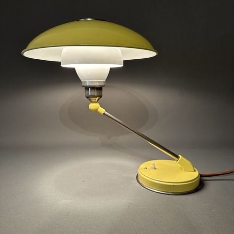 Listed on VNTG.com: 60s vintage table lamp in yellow & chrome | #vntg #vintage Retro Futuristic Lamp, Architect Lamp, 1960s Lamps Vintage, Space Age Chrome Orb Table Lamp, Bamboo Table, 1970’s Lamps, 1940’s & 50’s Table Lamps, Desk Light, Vintage Desk