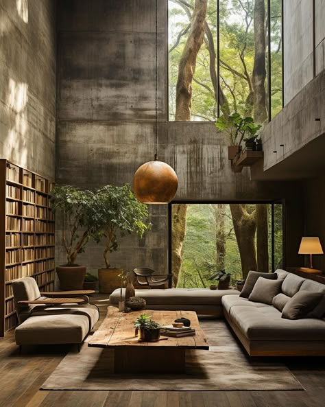 Smart designs for a cleaner planet 🌍💡 @idlnasia Follow @breckandfox for more! Modern Jungle Living Room, Brazil Interior Design, Stone House Decor, Brazil Jungle, Zen House Design, Jungle Home, Zen House, Japandi Interiors, Rustic Apartment