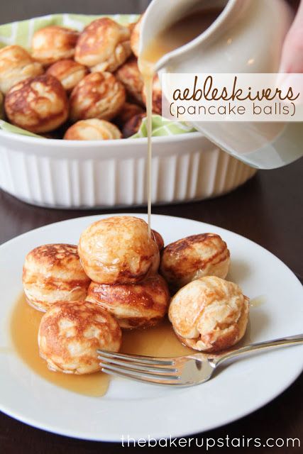 Aebelskivers (pancake balls) from The Baker Upstairs. These delicious Danish pancakes are crisp on the outside and hollow on the inside, and perfect for stuffing with strawberries, whipped cream, or nutella. They're also amazing with just syrup and powdered sugar! www.thebakerupstairs.com Pancake Balls, Strawberries Whipped Cream, Danish Pancakes, Danish Food, Thanks For Your Support, Christmas Sweets, Pancakes And Waffles, Breakfast Treats, Best Breakfast