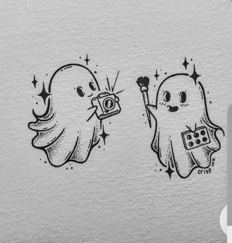 Crisp Ink, Ghost Stickers, Bestie Tattoo, Ghost Tattoo, Bff Tattoos, Spooky Tattoos, Friendship Tattoos, Best Friend Tattoos, Halloween Tattoos