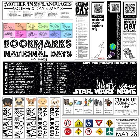 The Book Wrangler on Instagram: “National Days in May bookmarks are now available. Learn “mother” in 25 languages, go on a library scavenger hunt, find out your Star Wars…” The Book Wrangler, Book Wrangler, Library Scavenger Hunt, National Days, Scavenger Hunt, Go On, Word Search Puzzle, Star Wars, Coding