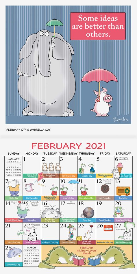 Funny Calendar Ideas, Cartoon Calander, Sandra Boynton Christmas, Calendar Cartoon Design, Rainy Day Memes Humor, Sandra Boynton, National Days, Celebration Day, Days And Months