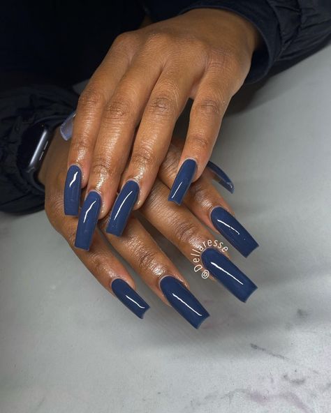 Denim Colored Nails, Blue Nails Black Women, Dark Blue Fall Nails, Different Shades Of Blue Nails, Shades Of Blue Nails, Fall Blue Nails, Blue Fall Nails, Blue Nail Color, Fall Blue